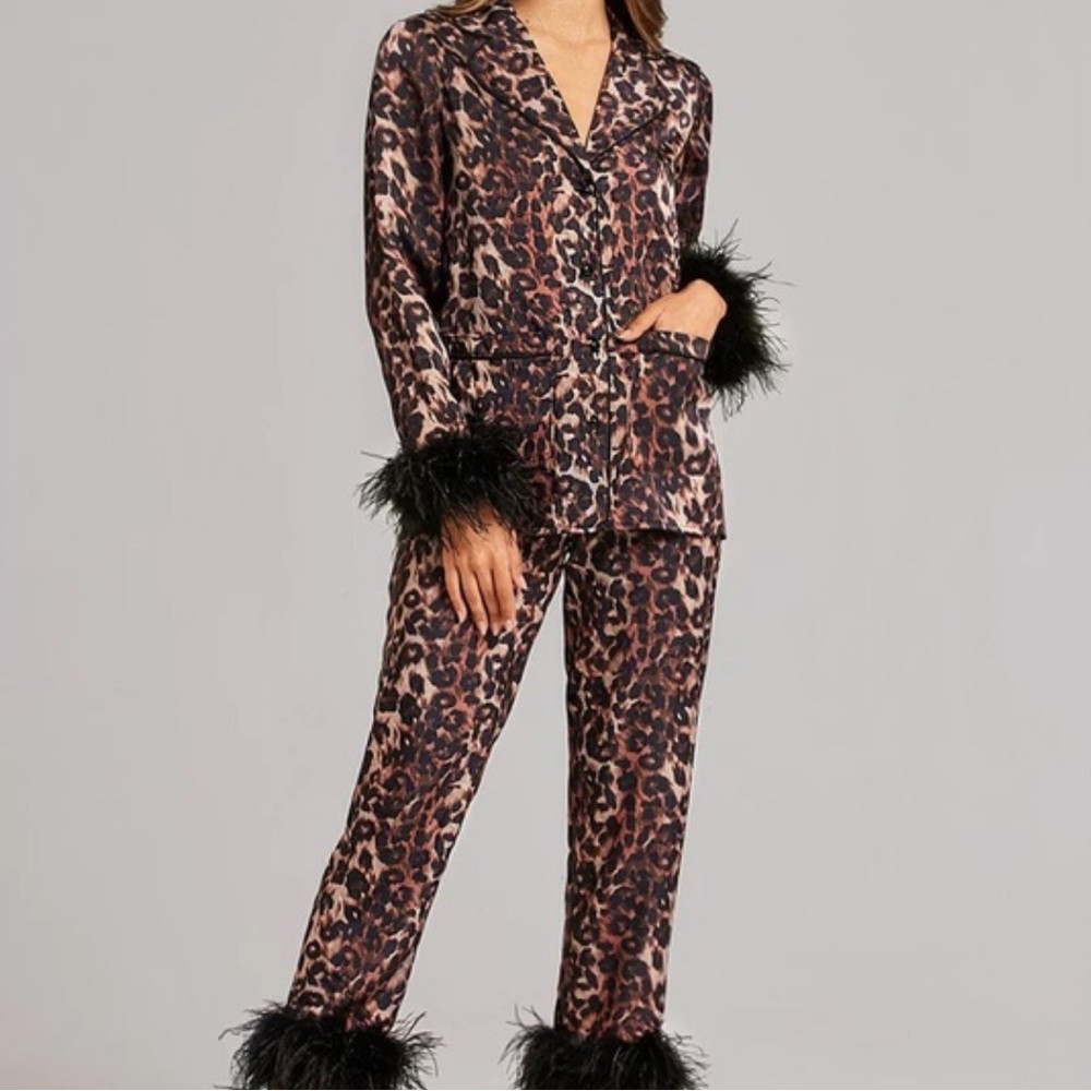 NADINE MERABI Brown and Black Leopard Print Pajama Set